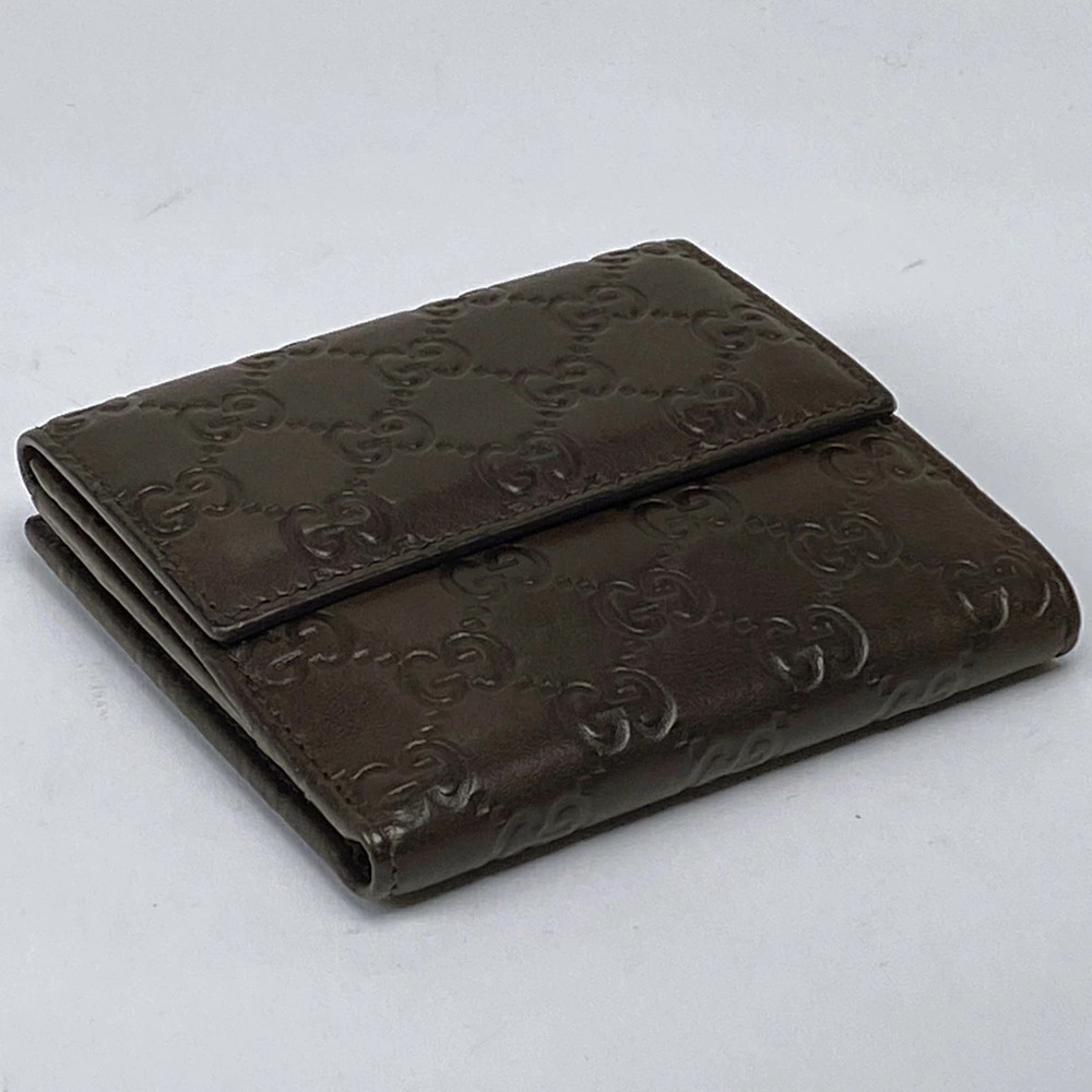 Gucci Leather fold ssima Signature Brown Bi Heart Motif Wallet Brown